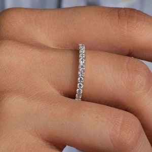2.00 MM Round Moissanite Band, Minimalist Band, Wedding Band, 3/4 Eternity Band, Shared Prong, Anniversary Gift, Bridal Set, Gift For Her