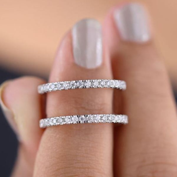 Moissanite Wedding Band Enhancer: Colorless Round Cut Half Eternity