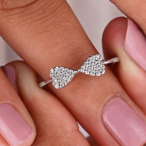 Ribbon Knot Promise Ring for Her - Round Moissanite Engagement Ring