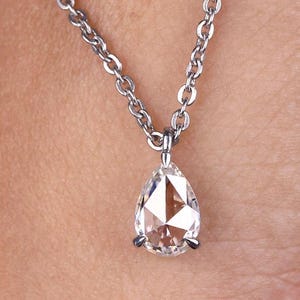 Small 0.85 CT Pear Rose Cut Moissanite Pendant, Dainty Wedding Pendant, Minimalist Pendant For Women, Pendant For Gift, Solitaire Pendant