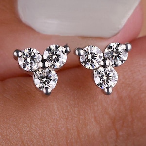 3 Stone Moissanite Stud Earrings Minimalist Trio Round Earrings Daily Wear - Ideal for Christmas Wedding Anniversary Engagement Birthday