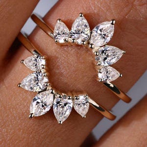 Moissanite Ring Enhancer: Chevron Wedding Band, Marquise & Pear Cut