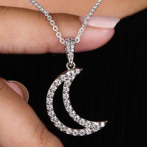 Crescent Shaped Pendant, 0.90 CT Round Moissanite Pendant, Half Moon Pendant For Necklace, Moon Locket, Wedding Pendant, Anniversary Gifts