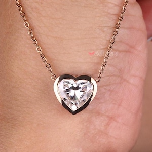 Moissanite Bezel Set Pendant, 2.20 CT Heart Cut Moissanite Pendant, Love Pendant, Charming Wedding Pendant, Solitaire Heart Pendant