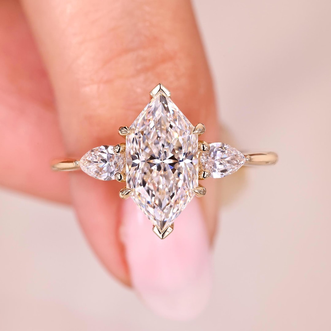 Dutch Shape Ring Dutch Marquise Diamond Ring Side Stone Pear: Gold Engagement Ring for ...