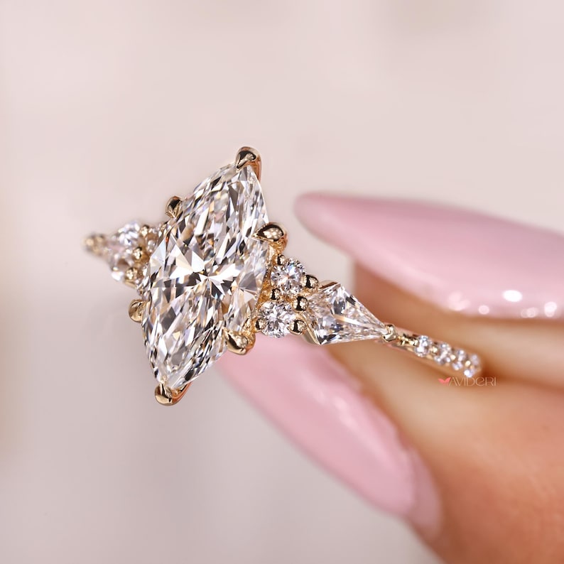 Unique engagement ring with claw prong setting.