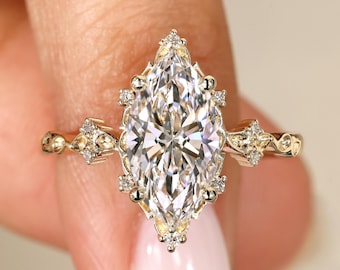 Vintage Marquise-Ring mit im Labor gezüchtetem Diamanten, goldener Art-Deco-Verlobungsring für Damen, Pinaky-Versprechensring