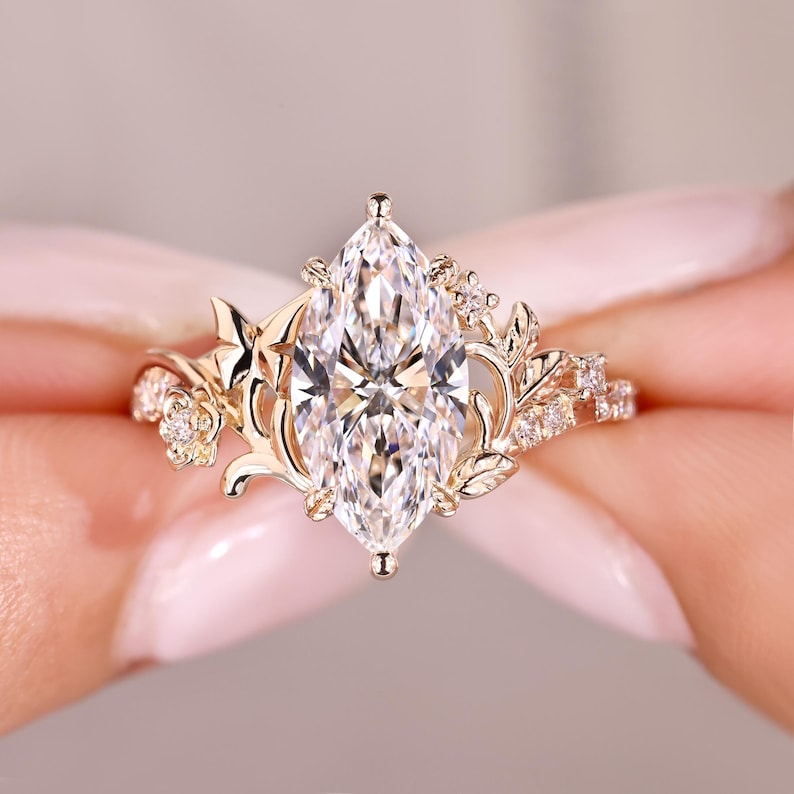 IGI certified marquise diamond engagement ring.