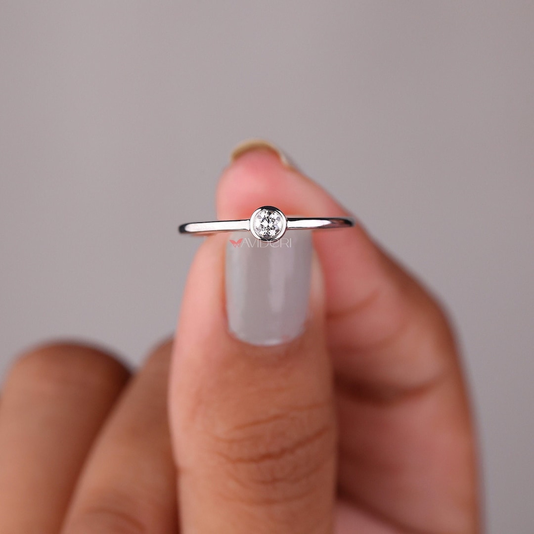 Minimalist Lab Grown Diamond Ring: Bezel Set Solitaire Promise Ring