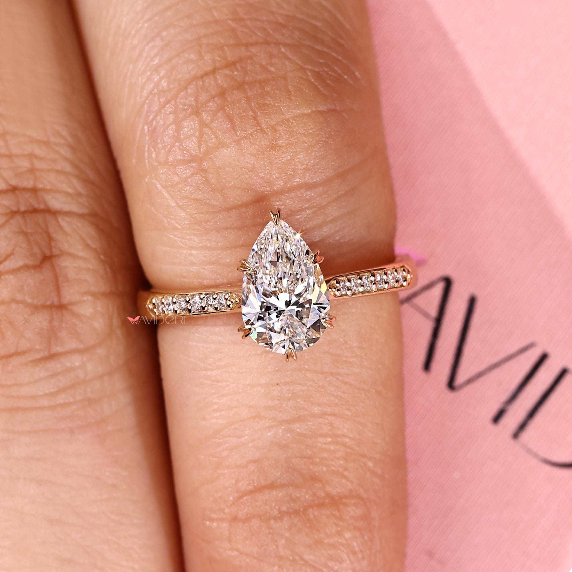 Pear Cut Diamond Engagement Ring for Women, IGI Certified Lab Diamond ...