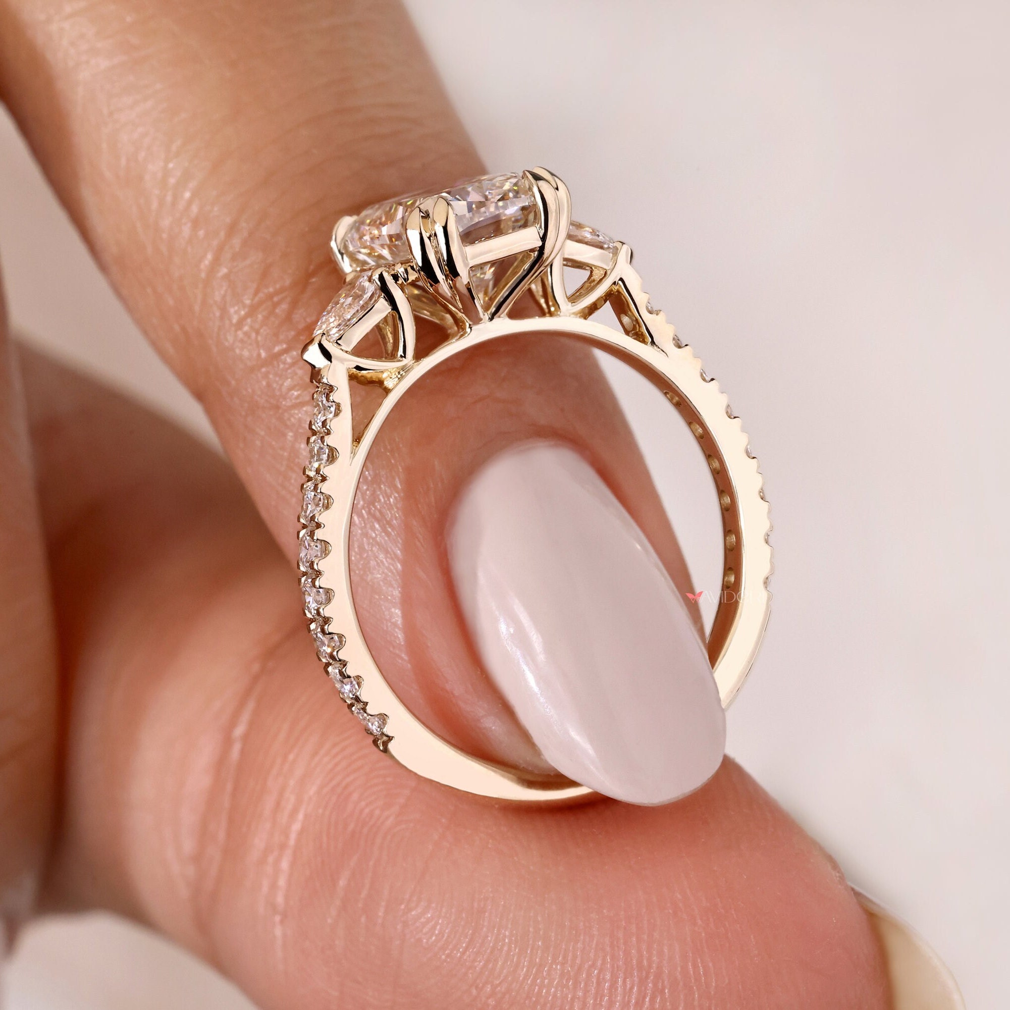 Three Stone Cushion Cut Engagement Ring Gold Antique Cushion