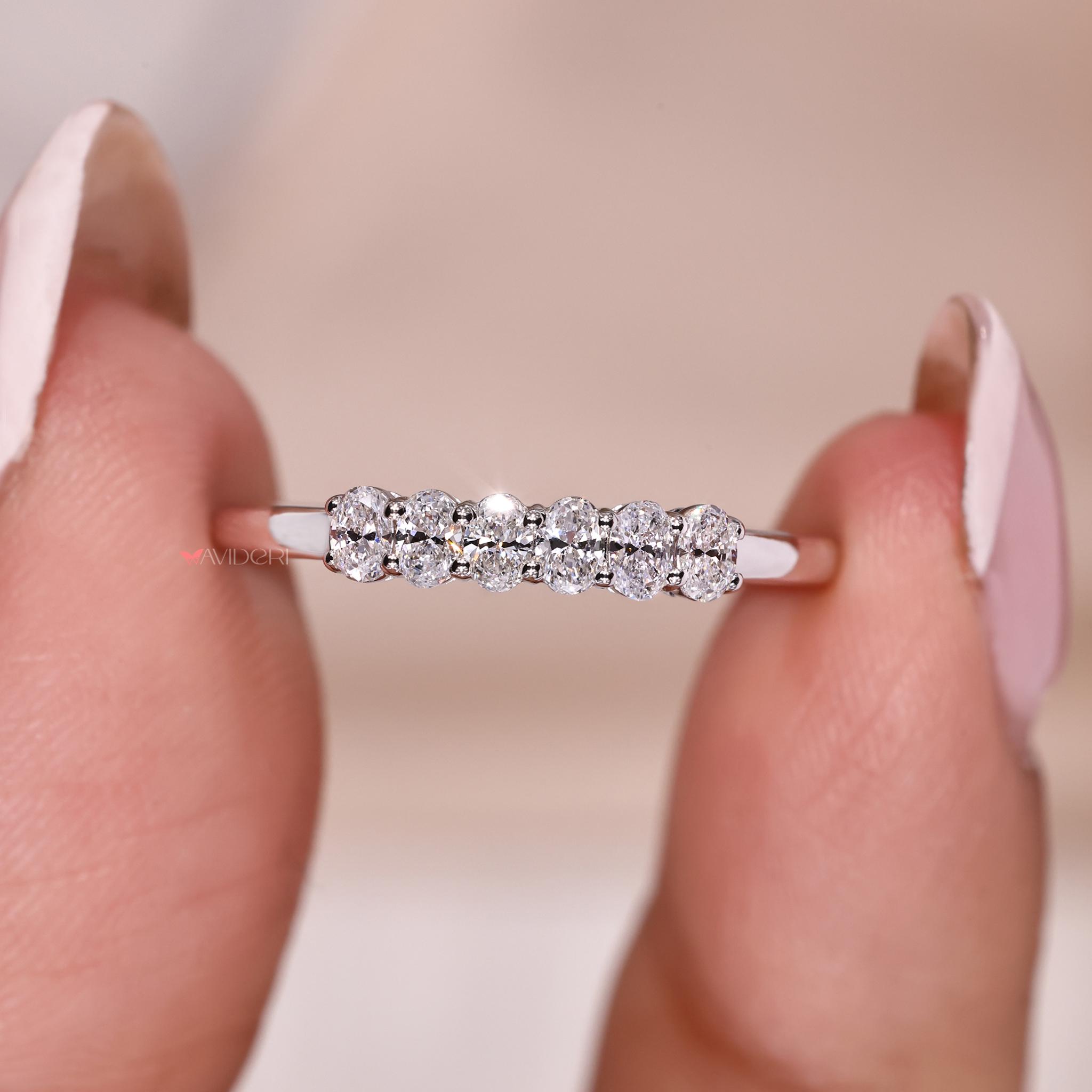 ラボグロウンダイヤモンドの結婚指輪：6石オーバルカットリング - Etsy