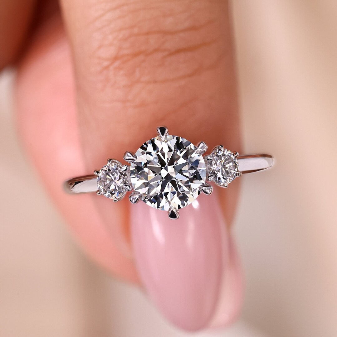 Round Cut Three Stone Engagement Ring With IGI Certified Lab Grown ...