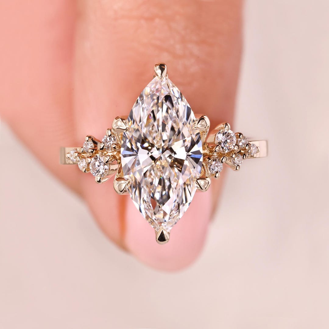 Marquise Cut Lab Grown Diamond Ring, 14k Gold Engagement Ring for Women ...