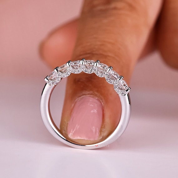 Real Lab Diamond White Gold Wedding Band - Seven Stone Lab Grown Diamond Anniversary Band - U Prong Stackable Ring - Round Brilliant Diamond