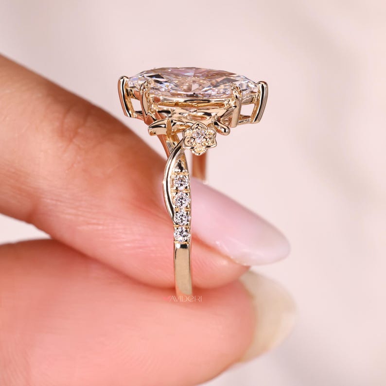 Nature inspired marquise diamond engagement ring.