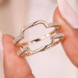 Moissanite Enhancer Wrap Asscher, Cushion and Emerald - Open Space Ring Guard Gold, 2 Wedding Band Bridal Set, Joint Band, Custom Gap Size