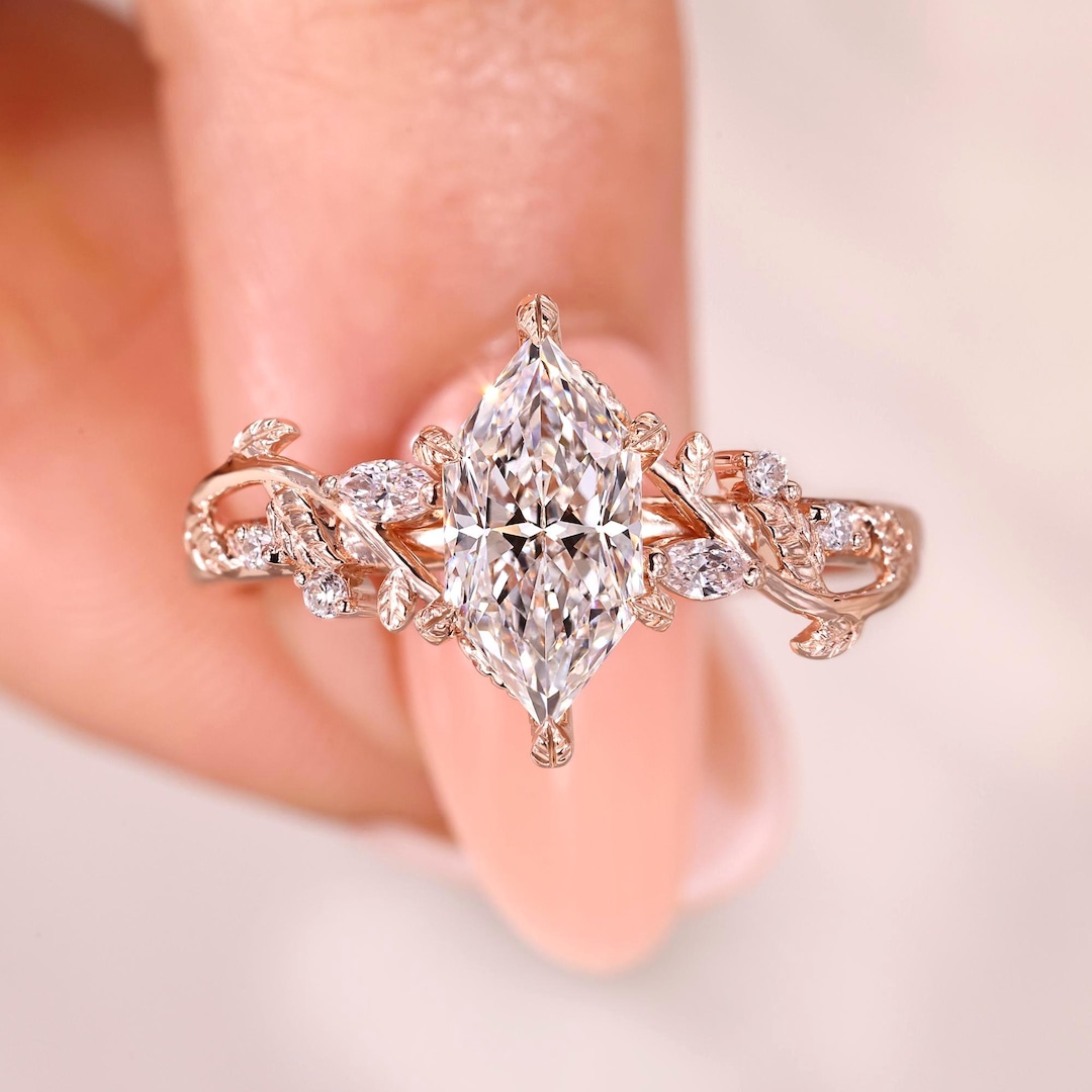 Rose Gold Engagement Ring Dutch Marquise Lab Grown Diamond Ring Vintage ...