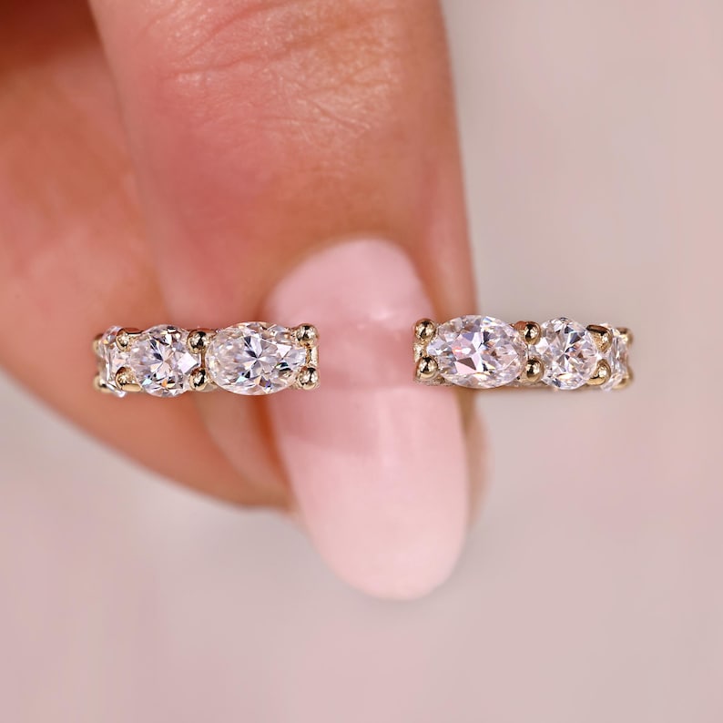 Oval Moissanite Band Open Gap: U Prong Pave Yellow Gold Wedding Ring ...