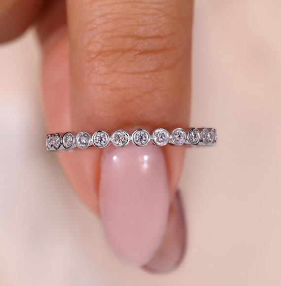 Real Lab Grown Diamond Band Bezel Setting Full Eternity Wedding