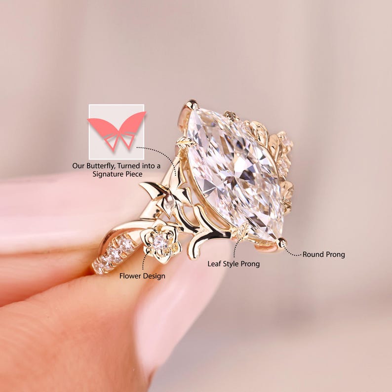 Marquise diamond ring with pave style band.