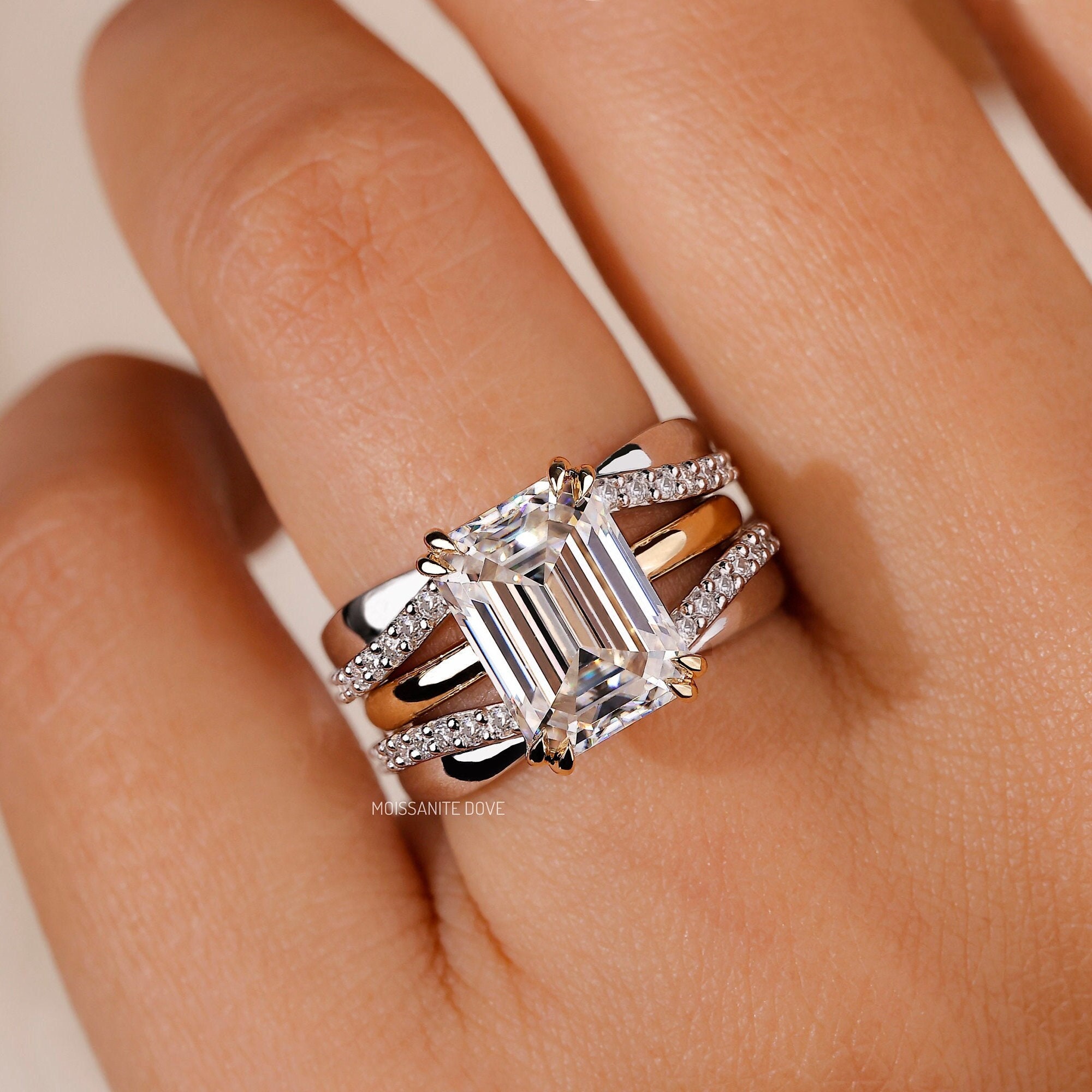 Moissanite Emerald Cut Ring Enhancer Moissanite Ring Enhancer