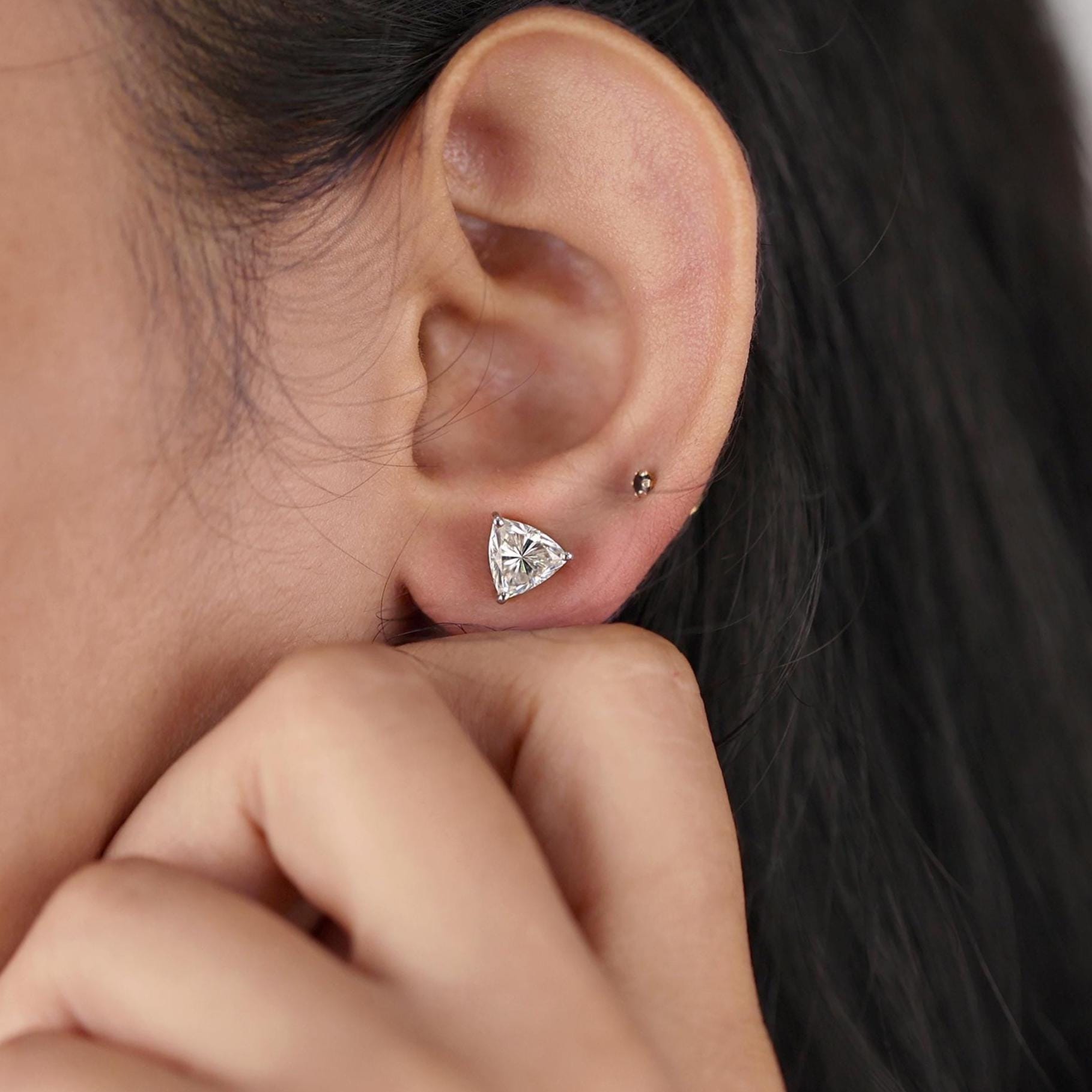 2.50 TCW Trillion Brilliant Cut Moissanite Stud Earrings, Trillion Colorless Moissanite Wedding Earrings, Stud Earrings, Screw Back Earrings
