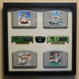 Nintendo N64 Cartridge Shadowbox Japanese Nintendo Game Decor with Racing Games and Circuit Boards