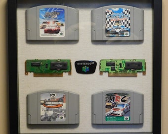 Nintendo N64 Cartridge Shadowbox Japanese Nintendo Game Decor with Racing Games and Circuit Boards