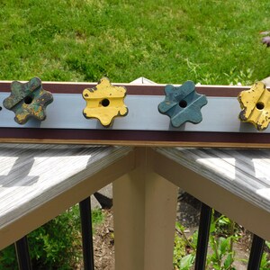 4 Hook Coat Rack from Recycled Machine Knobs - Machine Used Materials - Great for Workshops, Garages and Man Caves