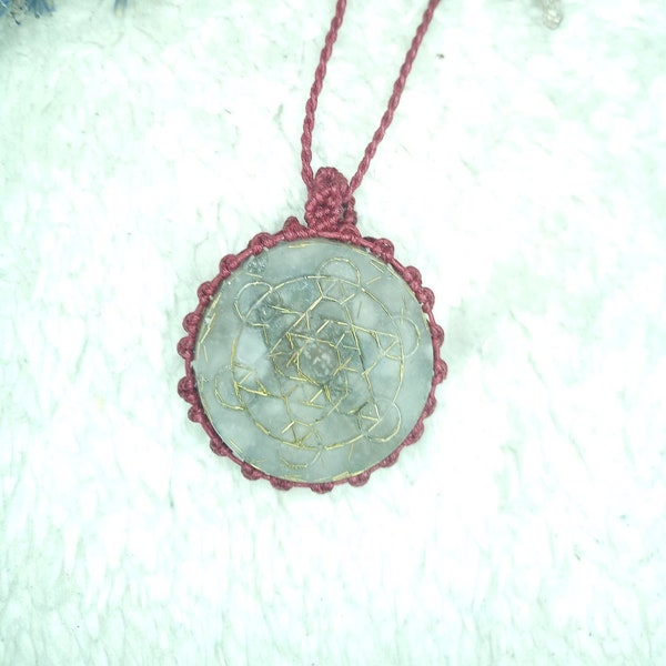 Metatron Orgonite, in cotton macramée, adjustable chain, healing stone pendant