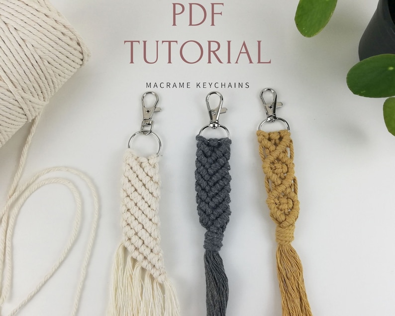 3 Macrame Keychain Patterns PDF Instant download Tutorial Knot Guide included image 1