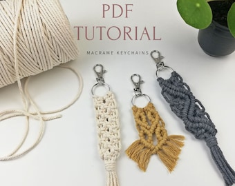 3 Macrame Keychain Patterns PDF | Instant download Tutorial | Knot Guide included