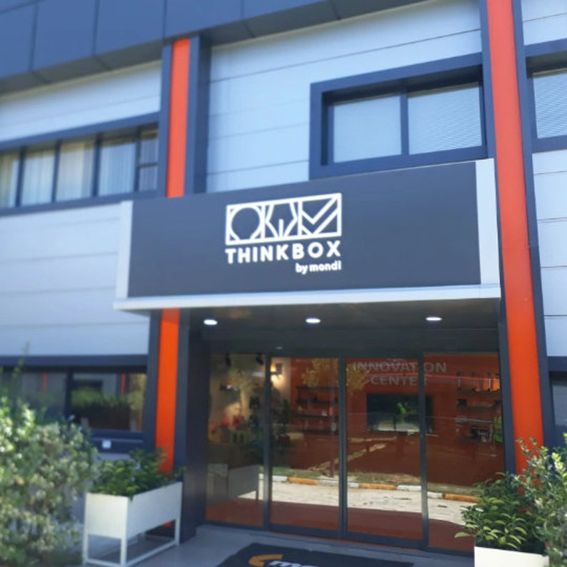 Think Box Blue Sign BBQ Sign, Metal Custom Business Sign, Non Illuminated Sign, Company ...