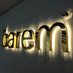 Backlit sign, 3d led logo custom signage, Metal light custom business sign, Brushed office wall logo sign, Personalized brand sign, Bar sign