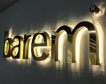 Backlit sign, 3d led logo custom signage, Metal light custom business sign, Brushed office wall logo sign, Personalized brand sign, Bar sign