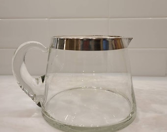 Mid-Century modern Dorothy Thorpe silver rimmed glass pitcher