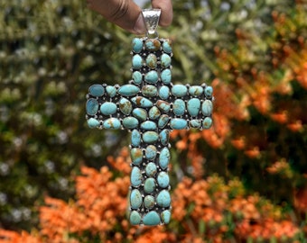 Navajo Genuine Turquoise Cross Pendant ~ Sterling Silver ~ Southwestern Style ~ Christian ~ Native American Jewelry ~ Gift For Women