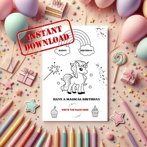 Página para colorear con nombre personalizado y tarjeta de felicitación plegable / Descarga instantánea / Formato A4 y tarjeta / Regalo imprimible divertido para niños / Arte DIY