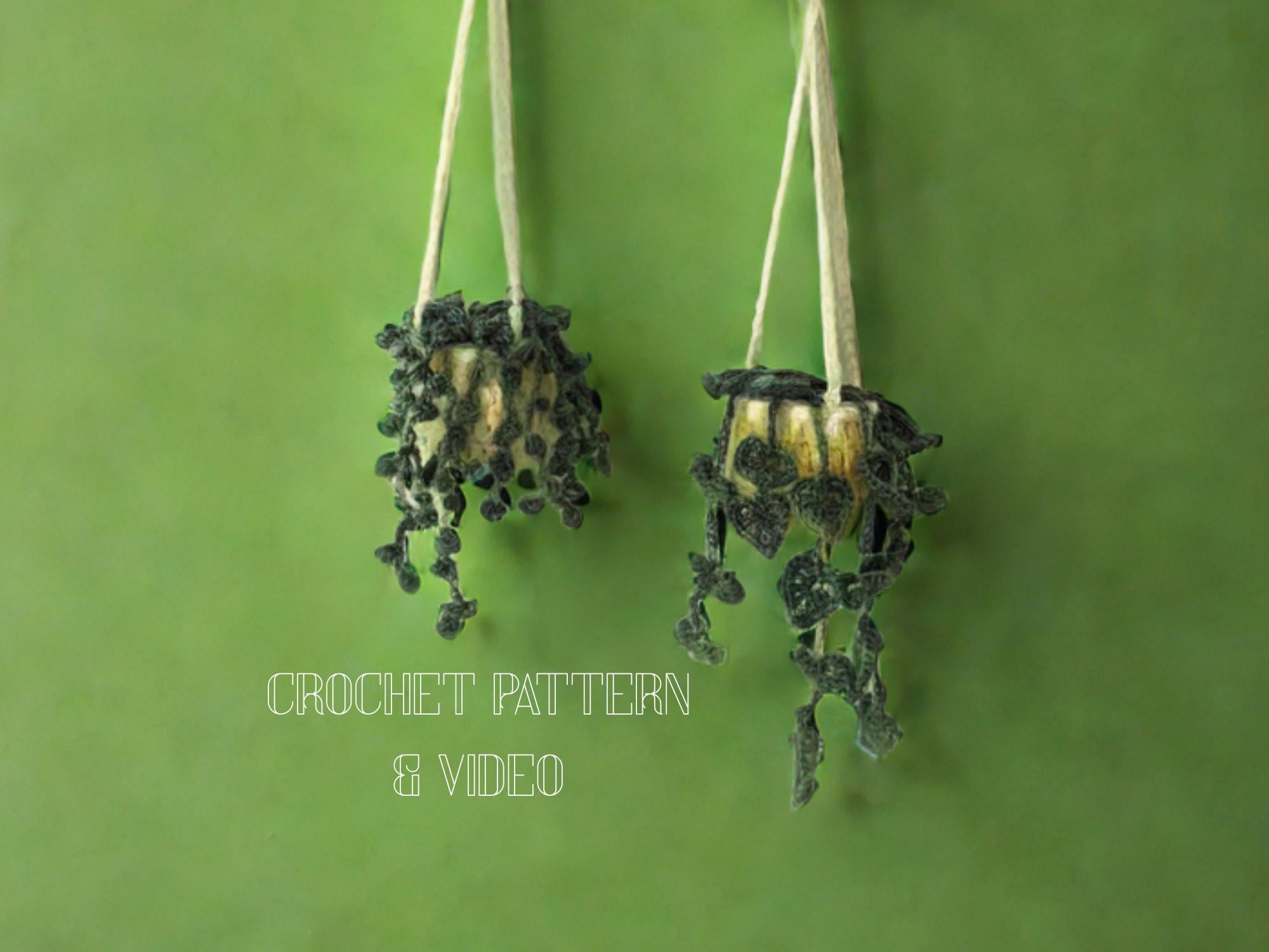 30 String of Pearls Crochet Patterns for Hanging Plants, Mini Pots, and Car Charms 34 Mini Hanging Plants Crochet Pattern with String of Pearls Option