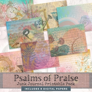 Psalmen van lof Junk Journal afdrukbaar pakket | Bijbel Journaling Digitaal Papier | Junk Journal-kit
