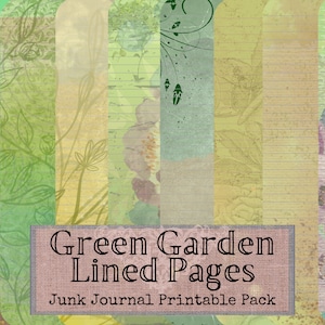 Green Garden Lined Pages | Junk Journal Printable Pack | Nature Journal Digital Kit