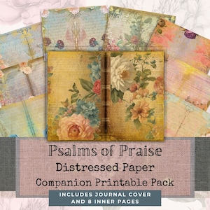 Pages imprimables du journal indésirable des Psaumes de louange en détresse | Papiers numériques avec détails floraux | Paquet de papier de style vintage versets bibliques