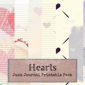Hearts Junk Journal Printable Pack | Hearts Digital Paper | Love Pages