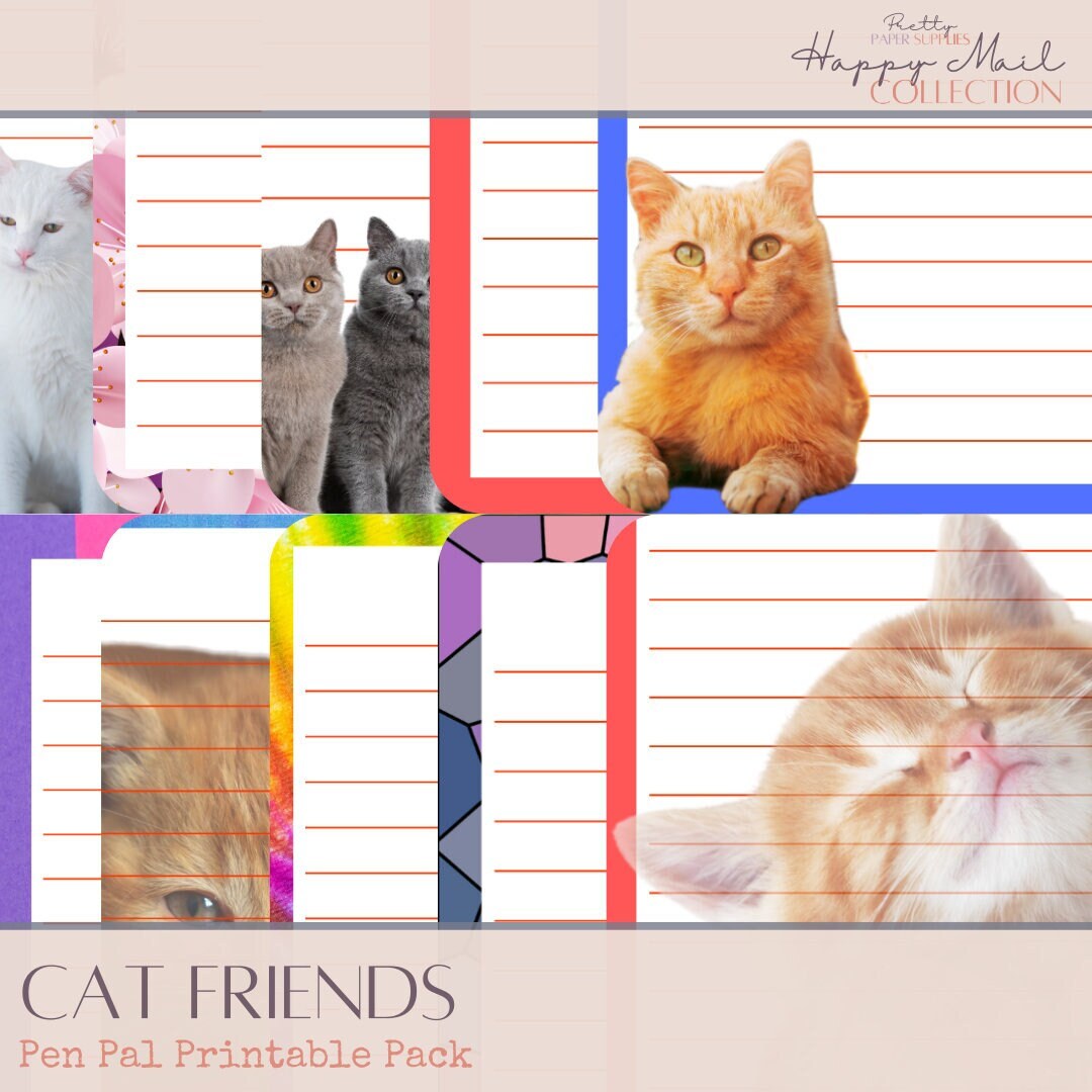 Cat Friends Pen Pal Printable Pack Digital Cat Lined Paper - Etsy
