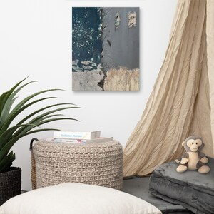 Blue nova & silver-leaf abstract wall art, canvas, print of acrylic painting, no frame needed, gray wall decor - various sizes - SHIPS FREE