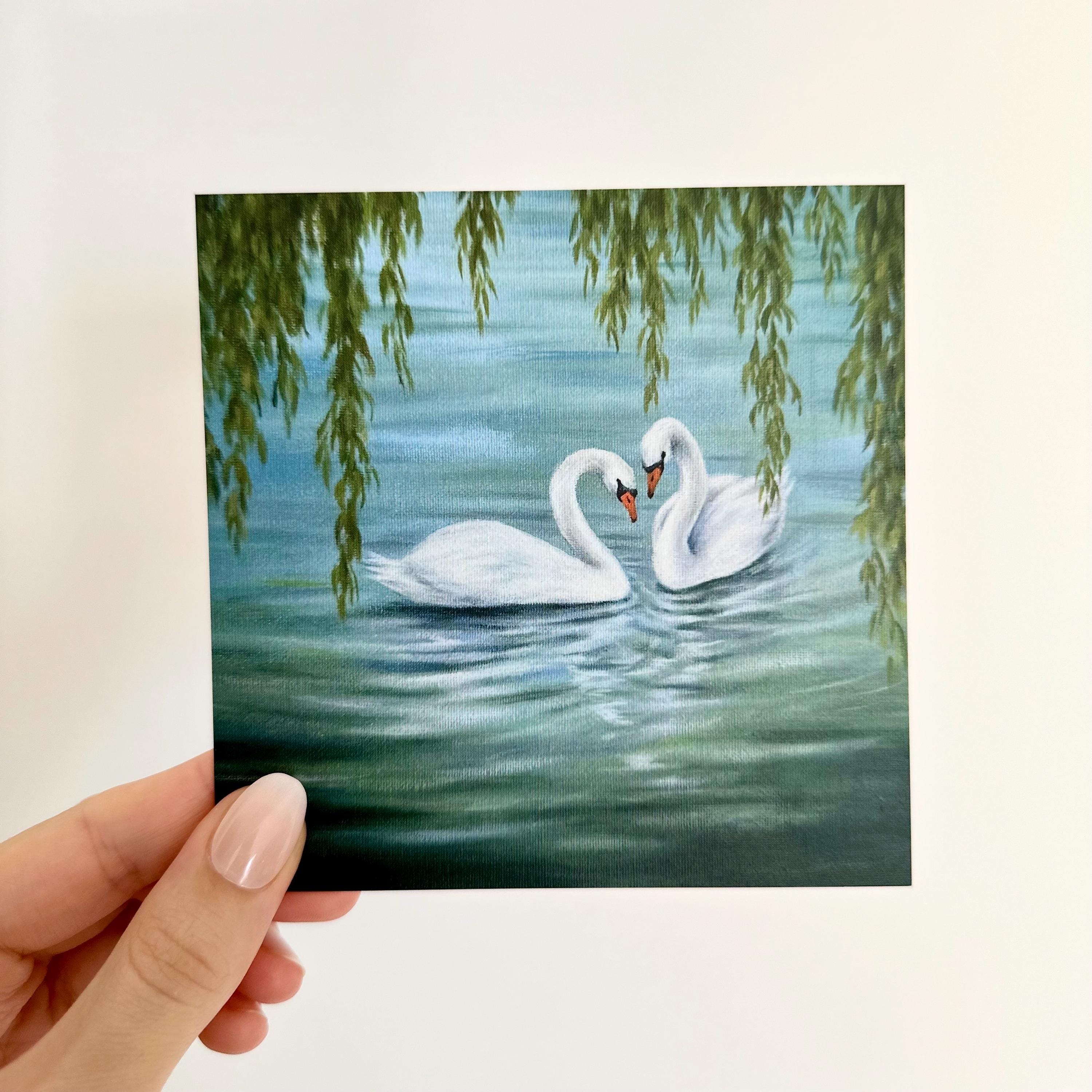 Mini Swan Art Print Swan Lake Art Print Swans in Love Acrylic Painting ...