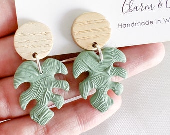 Monstera Leaf Clay Earrings | Tropical Plant Jewelry