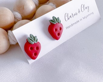 Handmade Miniature Strawberry Stud Earrings - Polymer Clay Jewelry