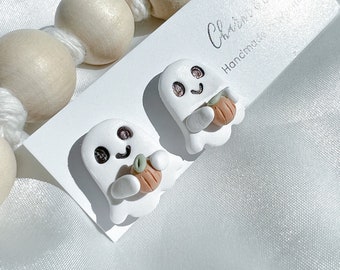 Ghost holding pumpkin earrings cute ghosts pumpkin earrings halloween fall earrings for teachers hypoallergenic cute halloween jewelry